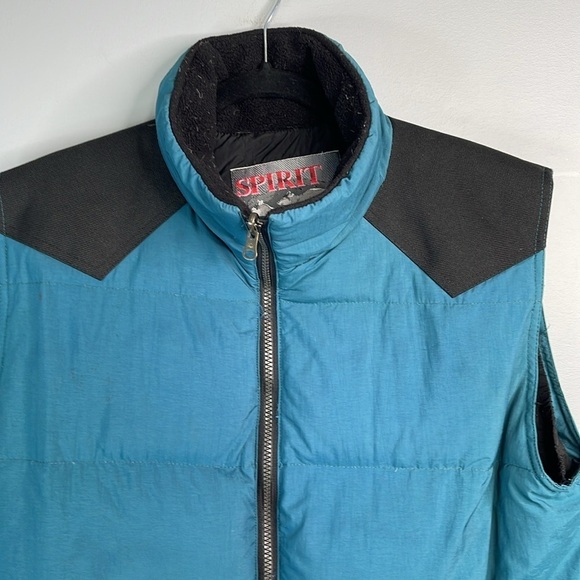 Vintage 80’s Canadian Spirit Men’s Down Puffer Vest Teal Green Black Zip Up M - Picture 3 of 14